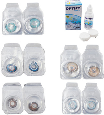 

Optify Combo Pack Monthly Color Contact Lens With Solution Monthly Contact Lens(0, Aqua-Blue-Brown-Hazel-Sea Blue, Pack of 5)