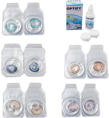 

Optify Combo Pack Monthly Color Contact Lens With Solution Monthly Contact Lens(0, Aqua-Blue-Hazel-Honey-Violet, Pack of 5)