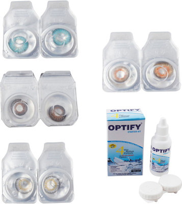 

Optify Combo Pack Monthly Color Contact Lens With Solution Monthly Contact Lens(0, Aqua-Brown-Natural Grey-Honey, Pack of 4)