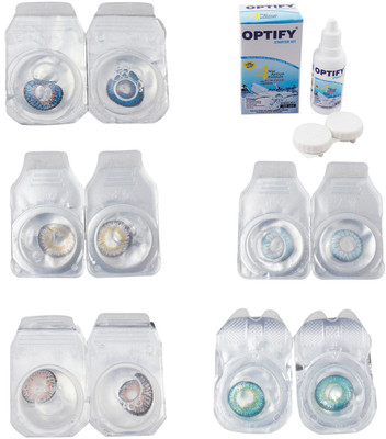 

Optify Combo Pack Monthly Color Contact Lens With Solution Monthly Contact Lens(0, Blue-Natural Grey-Grey-Sea Blue-Green Turquoise, Pack of 5)