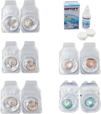 

Optify Combo Pack Monthly Color Contact Lens With Solution Monthly Contact Lens(0, Natural Grey-Gold-Hazel-Honey-Green Turquoise, Pack of 5)