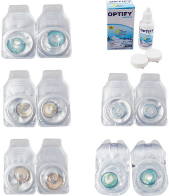 

Optify Combo Pack Monthly Color Contact Lens With Solution Monthly Contact Lens(0, Aqua-Natural Grey-Gold-Sea Blue-Green Turquoise, Pack of 5)
