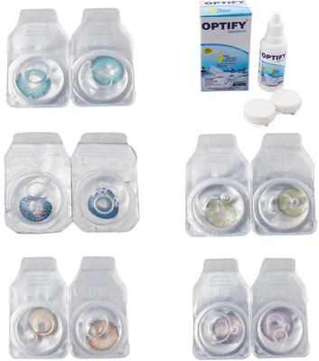 

Optify Combo Pack Monthly Color Contact Lens With Solution Monthly Contact Lens(0, Aqua-Blue-Gold-Green-Violet, Pack of 5)