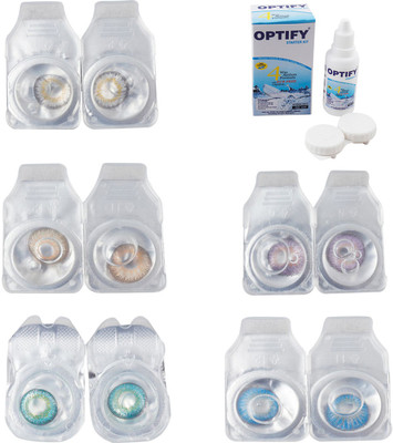 

Optify Combo Pack Monthly Color Contact Lens With Solution Monthly Contact Lens(0, Natural Grey-Hazel-Green Turquoise-Violet-Blue Topaz, Pack of 5)