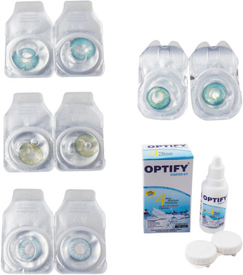 

Optify Combo Pack Monthly Color Contact Lens With Solution Monthly Contact Lens(0, Aqua-Green-Sea Blue-Green Turquoise, Pack of 4)