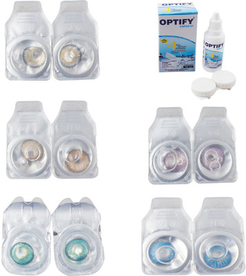 

Optify Combo Pack Monthly Color Contact Lens With Solution Monthly Contact Lens(0, Natural Grey-Gold-Green Turquoise-Violet-Blue Topaz, Pack of 5)