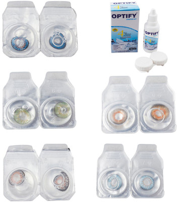 

Optify Combo Pack Monthly Color Contact Lens With Solution Monthly Contact Lens(0, Blue-Green-Grey-Honey-Sea Blue, Pack of 5)