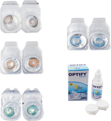 

Optify Combo Pack Monthly Color Contact Lens With Solution Monthly Contact Lens(0, Grey-Honey-Green Turquoise-Blue Topaz, Pack of 4)