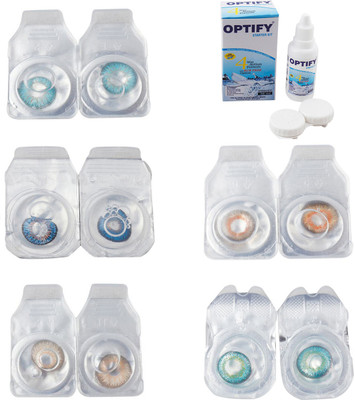 

Optify Combo Pack Monthly Color Contact Lens With Solution Monthly Contact Lens(0, Aqua-Blue-Gold-Honey-Green Turquoise, Pack of 5)