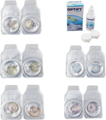 

Optify Combo Pack Monthly Color Contact Lens With Solution Monthly Contact Lens(0, Natural Grey-Green-Hazel-Sea Blue-Violet, Pack of 5)