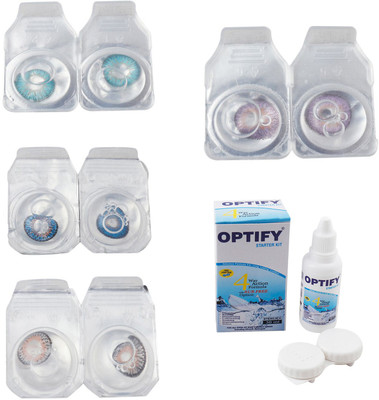 

Optify Combo Pack Monthly Color Contact Lens With Solution Monthly Contact Lens(0, Aqua-Blue-Grey-Violet, Pack of 4)