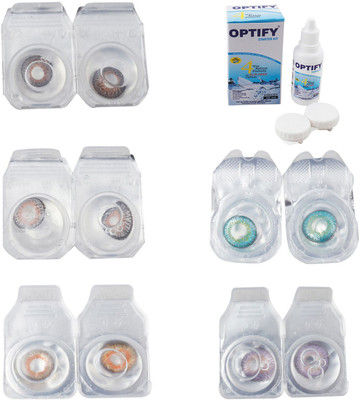 

Optify Combo Pack Monthly Color Contact Lens With Solution Monthly Contact Lens(0, Brown-Grey-Honey-Green Turquoise-Violet, Pack of 5)