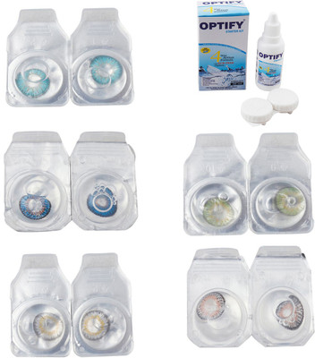 

Optify Combo Pack Monthly Color Contact Lens With Solution Monthly Contact Lens(0, Aqua-Blue-Natural Grey-Green-Grey, Pack of 5)