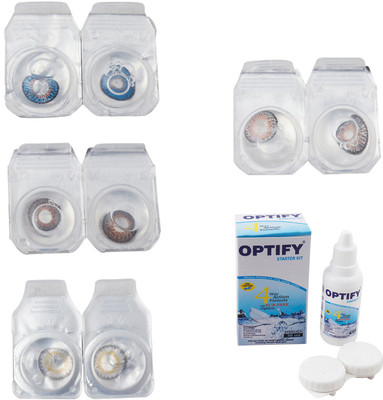 

Optify Combo Pack Monthly Color Contact Lens With Solution Monthly Contact Lens(0, Blue-Brown-Natural Grey-Grey, Pack of 4)