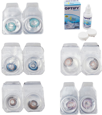 

Optify Combo Pack Monthly Color Contact Lens With Solution Monthly Contact Lens(0, Aqua-Blue-Brown-Grey-Violet, Pack of 5)