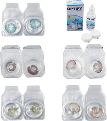 

Optify Combo Pack Monthly Color Contact Lens With Solution Monthly Contact Lens(0, Aqua-Brown-Green-Grey-Hazel, Pack of 5)