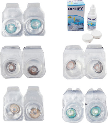 

Optify Combo Pack Monthly Color Contact Lens With Solution Monthly Contact Lens(0, Aqua-Brown-Gold-Grey-Green Turquoise, Pack of 5)