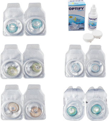 Optify Combo Pack Monthly Color Contact Lens With Solution Monthly Contact Lens(0, Aqua-Green-Hazel-Sea Blue-Green Turquoise, Pack of 5)