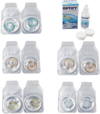 

Optify Combo Pack Monthly Color Contact Lens With Solution Monthly Contact Lens(0, Aqua-Gold-Green-Hazel-Sea Blue, Pack of 5)