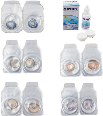 

Optify Combo Pack Monthly Color Contact Lens With Solution Monthly Contact Lens(0, Blue-Natural Grey-Hazel-Honey-Violet, Pack of 5)