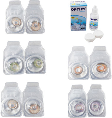 

Optify Combo Pack Monthly Color Contact Lens With Solution Monthly Contact Lens(0, Gold-Green-Hazel-Honey-Violet, Pack of 5)