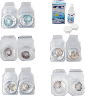 

Optify Combo Pack Monthly Color Contact Lens With Solution Monthly Contact Lens(0, Aqua-Brown-Natural Grey-Gold-Grey, Pack of 5)