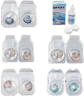 

Optify Combo Pack Monthly Color Contact Lens With Solution Monthly Contact Lens(0, Blue-Gold-Grey-Hazel-Green Turquoise, Pack of 5)