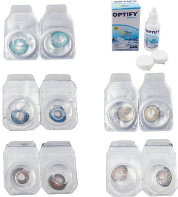 

Optify Combo Pack Monthly Color Contact Lens With Solution Monthly Contact Lens(0, Aqua-Blue-Brown-Natural Grey-Grey, Pack of 5)