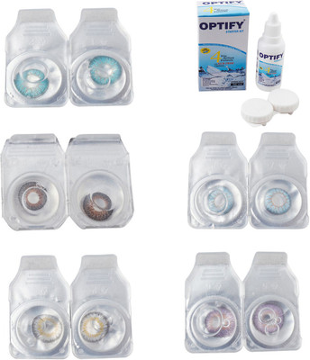 

Optify Combo Pack Monthly Color Contact Lens With Solution Monthly Contact Lens(0, Aqua-Brown-Natural Grey-Sea Blue-Violet, Pack of 5)