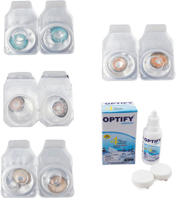 

Optify Combo Pack Monthly Color Contact Lens With Solution Monthly Contact Lens(0, Aqua-Grey-Hazel-Honey, Pack of 4)