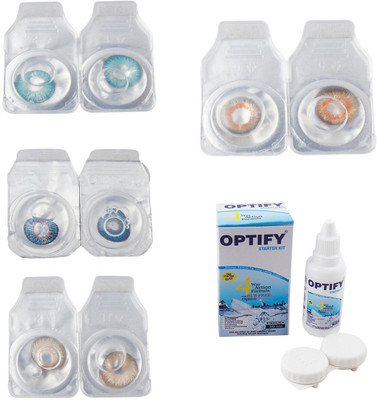 

Optify Combo Pack Monthly Color Contact Lens With Solution Monthly Contact Lens(0, Aqua-Blue-Gold-Honey, Pack of 4)