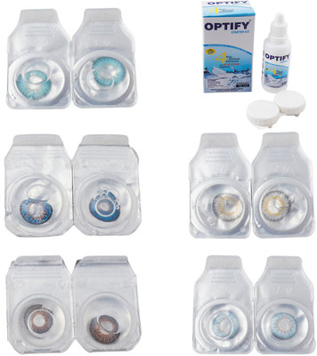 

Optify Combo Pack Monthly Color Contact Lens With Solution Monthly Contact Lens(0, Aqua-Blue-Brown-Natural Grey-Sea Blue, Pack of 5)