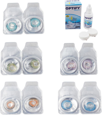 

Optify Combo Pack Monthly Color Contact Lens With Solution Monthly Contact Lens(0, Aqua-Green-Honey-Violet-Blue Topaz, Pack of 5)
