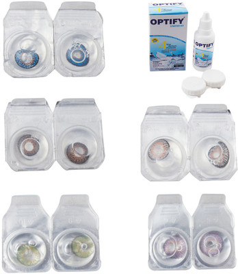 

Optify Combo Pack Monthly Color Contact Lens With Solution Monthly Contact Lens(0, Blue-Brown-Green-Grey-Violet, Pack of 5)