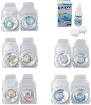 

Optify Combo Pack Monthly Color Contact Lens With Solution Monthly Contact Lens(0, Aqua-Natural Grey-Gold-Sea Blue-Blue Topaz, Pack of 5)