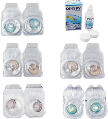 

Optify Combo Pack Monthly Color Contact Lens With Solution Monthly Contact Lens(0, Aqua-Gold-Grey-Hazel-Green Turquoise, Pack of 5)