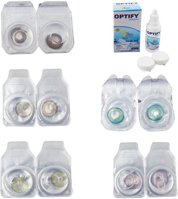 

Optify Combo Pack Monthly Color Contact Lens With Solution Monthly Contact Lens(0, Brown-Natural Grey-Green-Green Turquoise-Violet, Pack of 5)