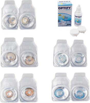 

Optify Combo Pack Monthly Color Contact Lens With Solution Monthly Contact Lens(0, Natural Grey-Hazel-Honey-Sea Blue-Blue Topaz, Pack of 5)
