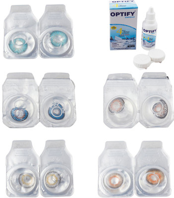 

Optify Combo Pack Monthly Color Contact Lens With Solution Monthly Contact Lens(0, Aqua-Blue-Natural Grey-Grey-Honey, Pack of 5)