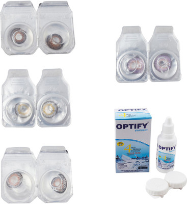 

Optify Combo Pack Monthly Color Contact Lens With Solution Monthly Contact Lens(0, Brown-Natural Grey-Grey-Violet, Pack of 4)