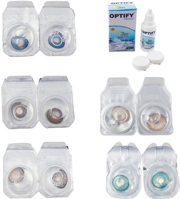 

Optify Combo Pack Monthly Color Contact Lens With Solution Monthly Contact Lens(0, Blue-Brown-Grey-Hazel-Green Turquoise, Pack of 5)