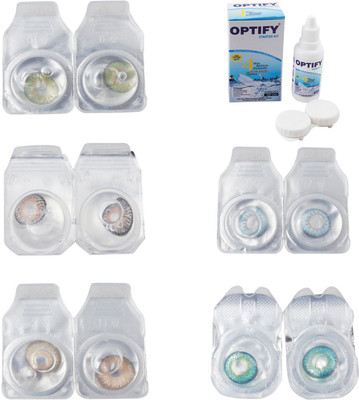 

Optify Combo Pack Monthly Color Contact Lens With Solution Monthly Contact Lens(0, Green-Grey-Hazel-Sea Blue-Green Turquoise, Pack of 5)