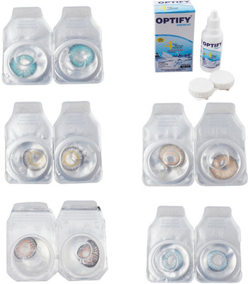 

Optify Combo Pack Monthly Color Contact Lens With Solution Monthly Contact Lens(0, Aqua-Natural Grey-Grey-Hazel-Sea Blue, Pack of 5)