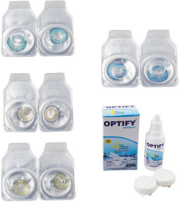 

Optify Combo Pack Monthly Color Contact Lens With Solution Monthly Contact Lens(0, Aqua-Natural Grey-Green-Blue Topaz, Pack of 4)