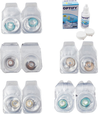 

Optify Combo Pack Monthly Color Contact Lens With Solution Monthly Contact Lens(0, Aqua-Brown-Natural Grey-Gold-Green Turquoise, Pack of 5)