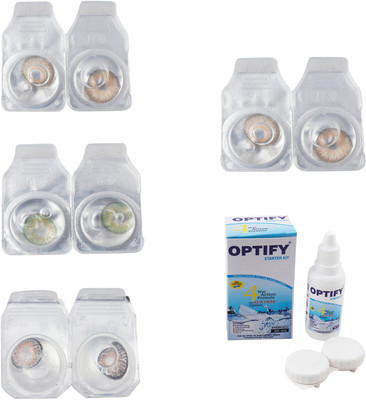 

Optify Combo Pack Monthly Color Contact Lens With Solution Monthly Contact Lens(0, Gold-Green-Grey-Hazel, Pack of 4)