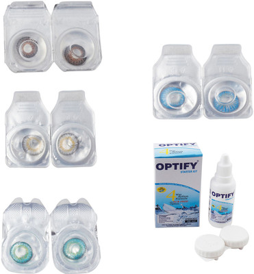 

Optify Combo Pack Monthly Color Contact Lens With Solution Monthly Contact Lens(0, Brown-Natural Grey-Green Turquoise-Blue Topaz, Pack of 4)