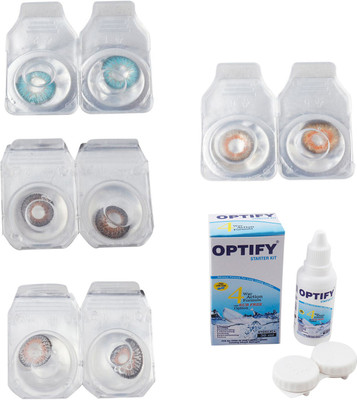

Optify Combo Pack Monthly Color Contact Lens With Solution Monthly Contact Lens(0, Aqua-Brown-Grey-Honey, Pack of 4)