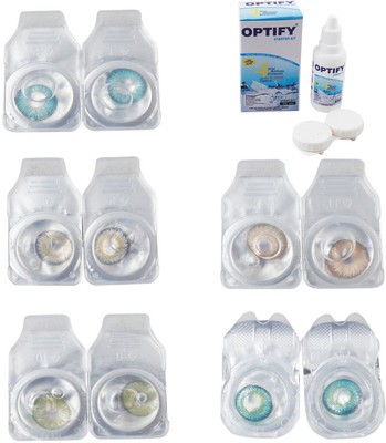 

Optify Combo Pack Monthly Color Contact Lens With Solution Monthly Contact Lens(0, Aqua-Natural Grey-Green-Hazel-Green Turquoise, Pack of 5)