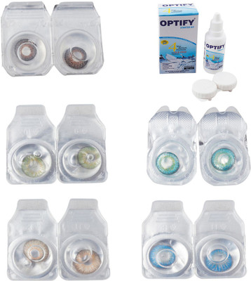 

Optify Combo Pack Monthly Color Contact Lens With Solution Monthly Contact Lens(0, Brown-Green-Hazel-Green Turquoise-Blue Topaz, Pack of 5)